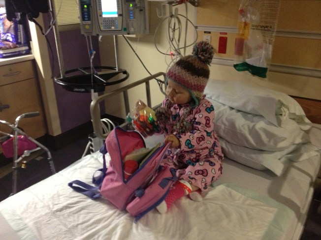 Phoebe getting settled into the hospital on tuesday. 